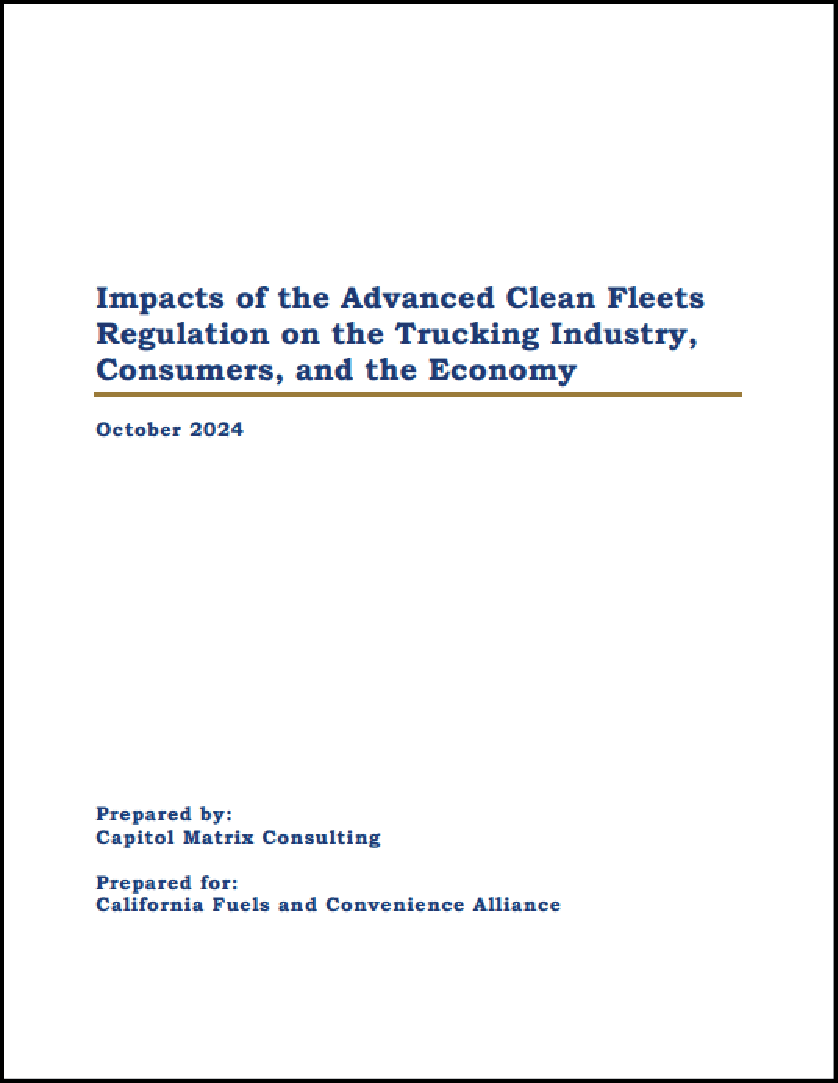 Cover Page of "Impacts of the Advanced Clean Fleets Regulations on the Trucking Industry, Consumers, and the Economy" Study