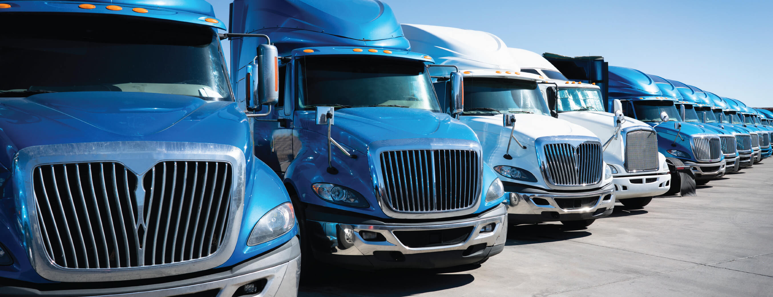 Fleet of blue semi trucks