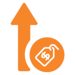 Icon of a price tag next to an arrow pointing up