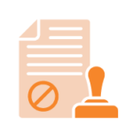 an icon of a stamp and document with a a prohibtion sign marked on it