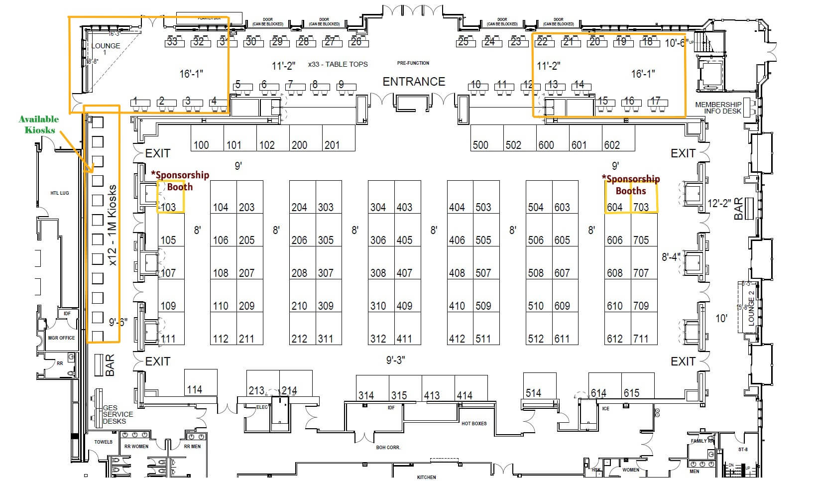 CFCA Summit 2026 Current Available Tradeshow exhibitor spaces Map. As of February 23, 2026.