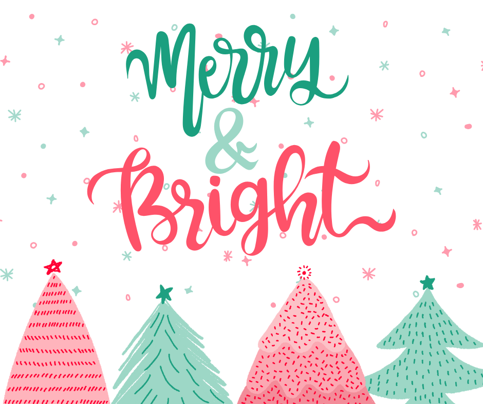 Pink Green Cute Doodle Christmas Trees Merry Christmas Facebook Post