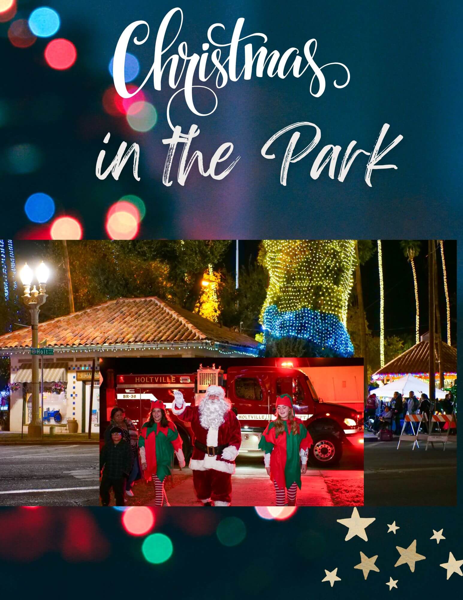 Blue White Elegant Photo Christmas Tree Lighting Ceremony Event Flyer