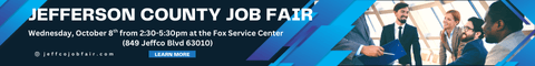 Jefferson County Job Fair 10/08/25 2:30p-5:30p at Fox Service Center