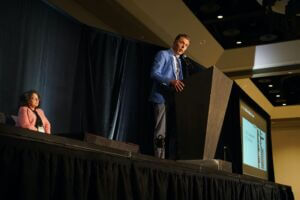 Robert Cribb presents the Golden Padlock Award finalists and winner during the IRE Awards Luncheon at IRE22