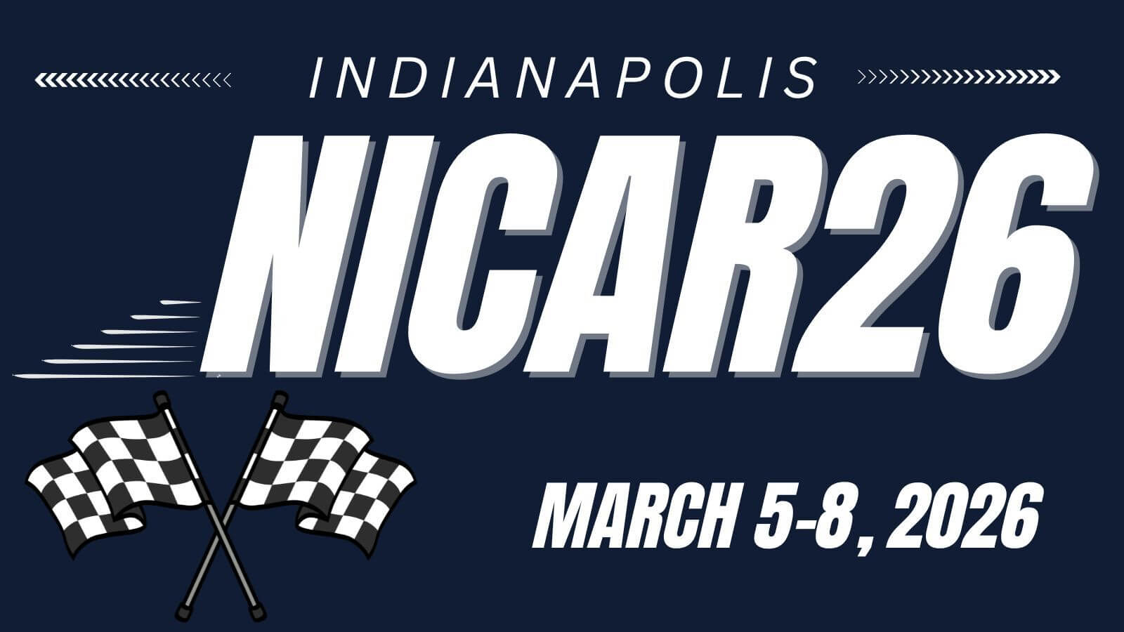 Black and white NICAR26 logo with racing strips and checkered flags