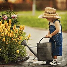 little girl watering garden