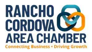 Rancho Cordova Area Chamber Logo featuring the tagline Connecting Business. Driving Growth.