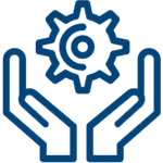 build loyalty + productivity hands holding gear icon