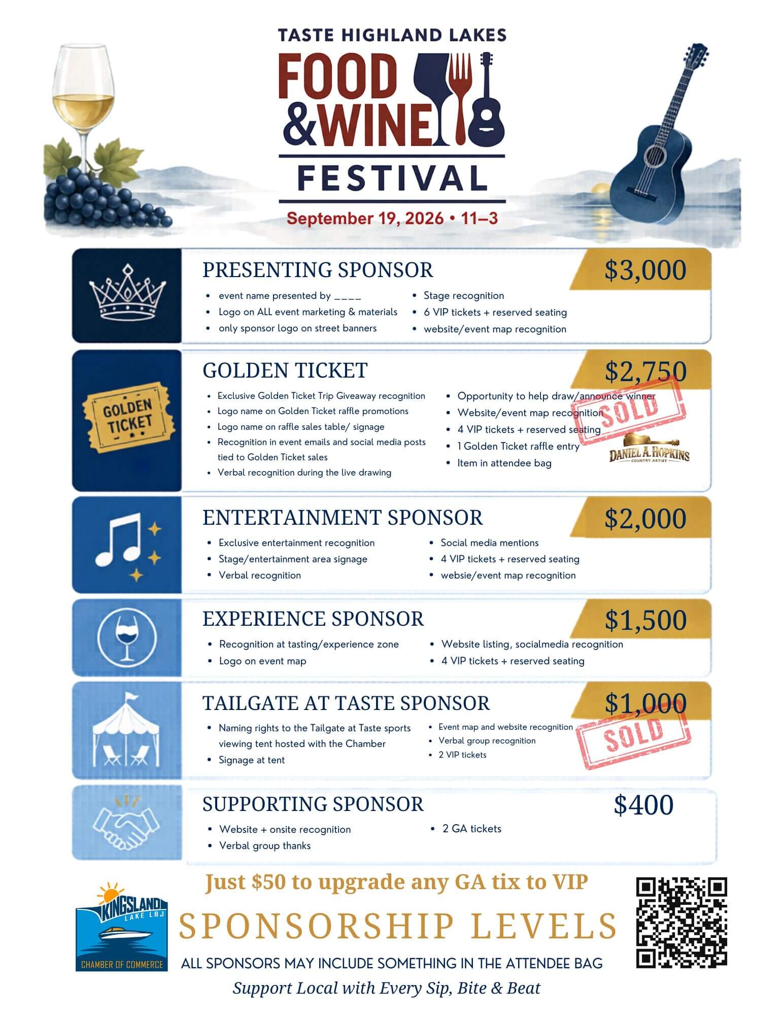 sponsorship levels taste 2026 with links + reserve seating update with upgraded experience sponsor andupdated qr code 2026