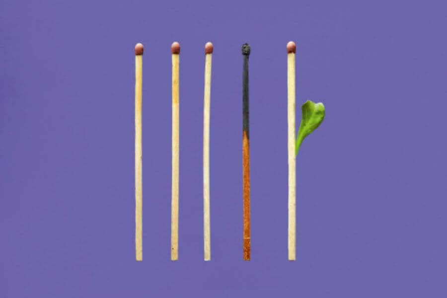 matches lined up with one burnt