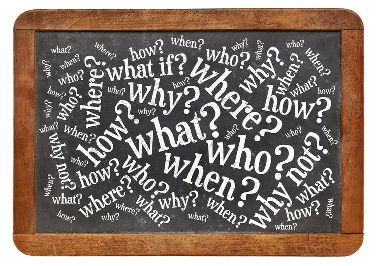 chalkboard with who what where how when on it