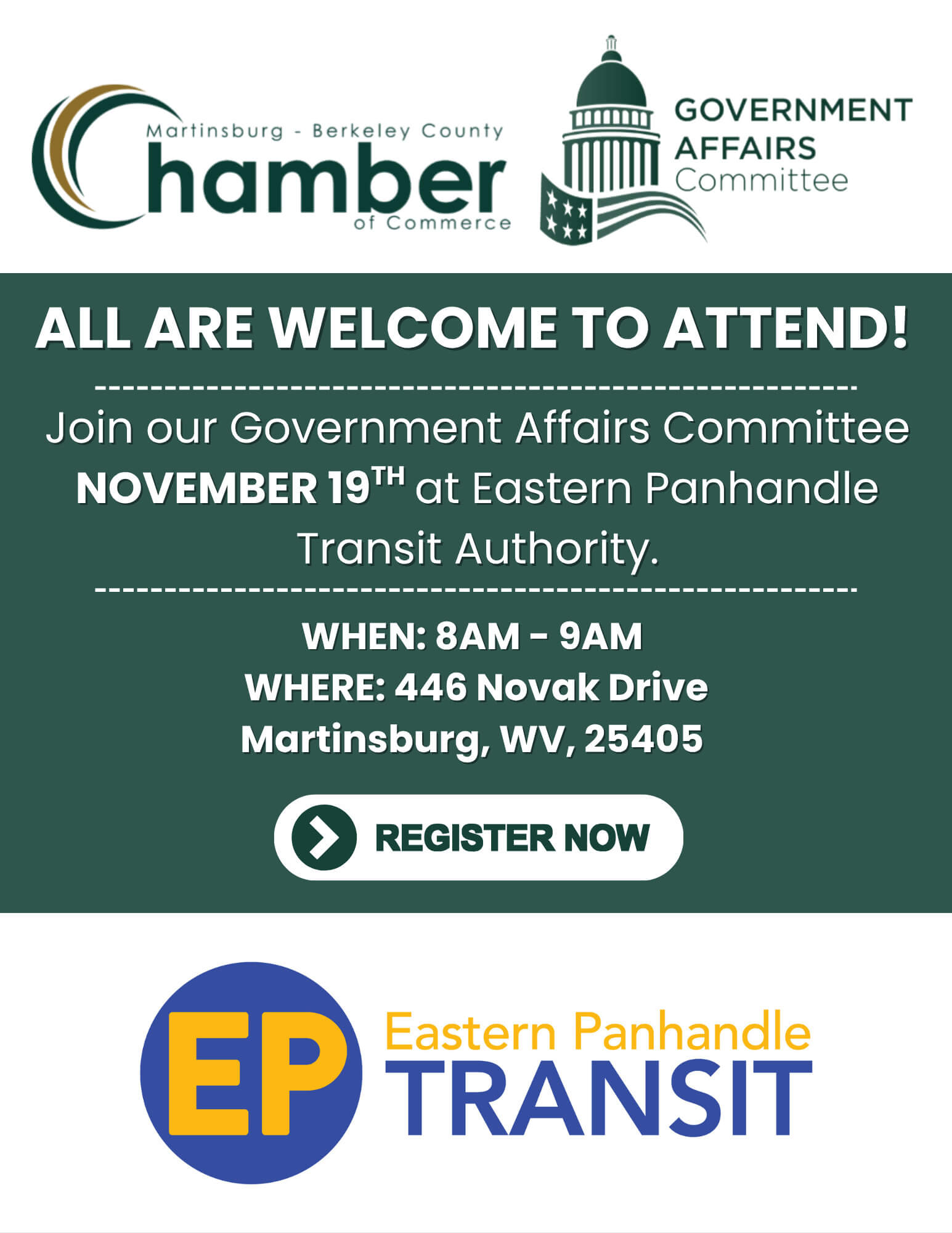 Join our Government Affairs Committee TOMORROW at the Berkeley County Development Authority