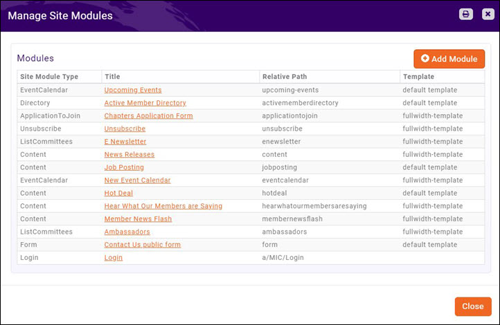 Manage Site Modules