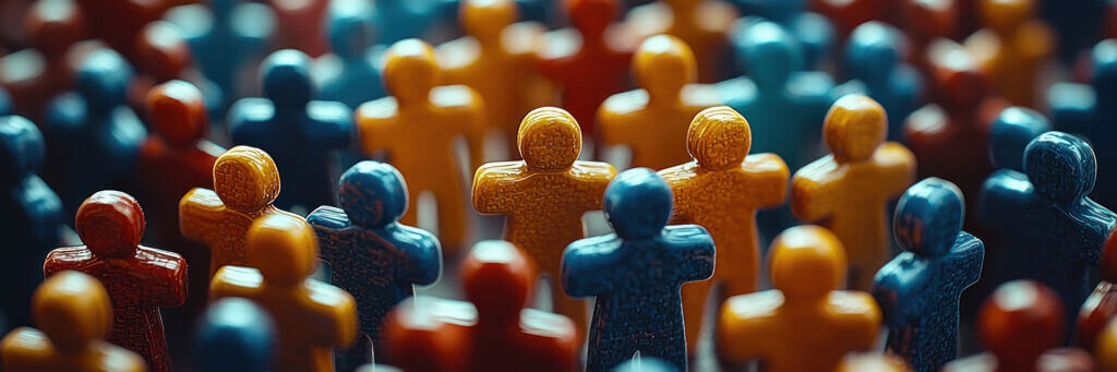 Diverse crowd of small figurines small figurines