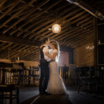 wedding venue and couple dancing