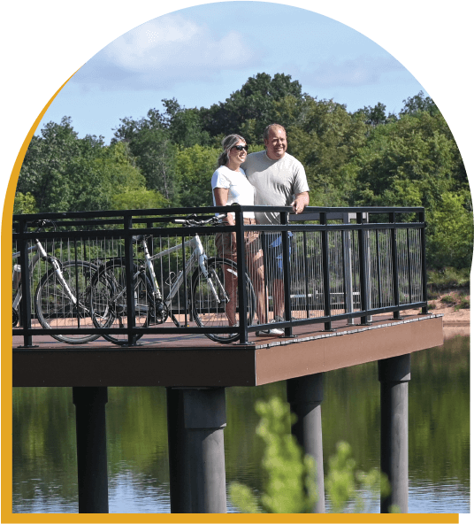 people with bikes on dock