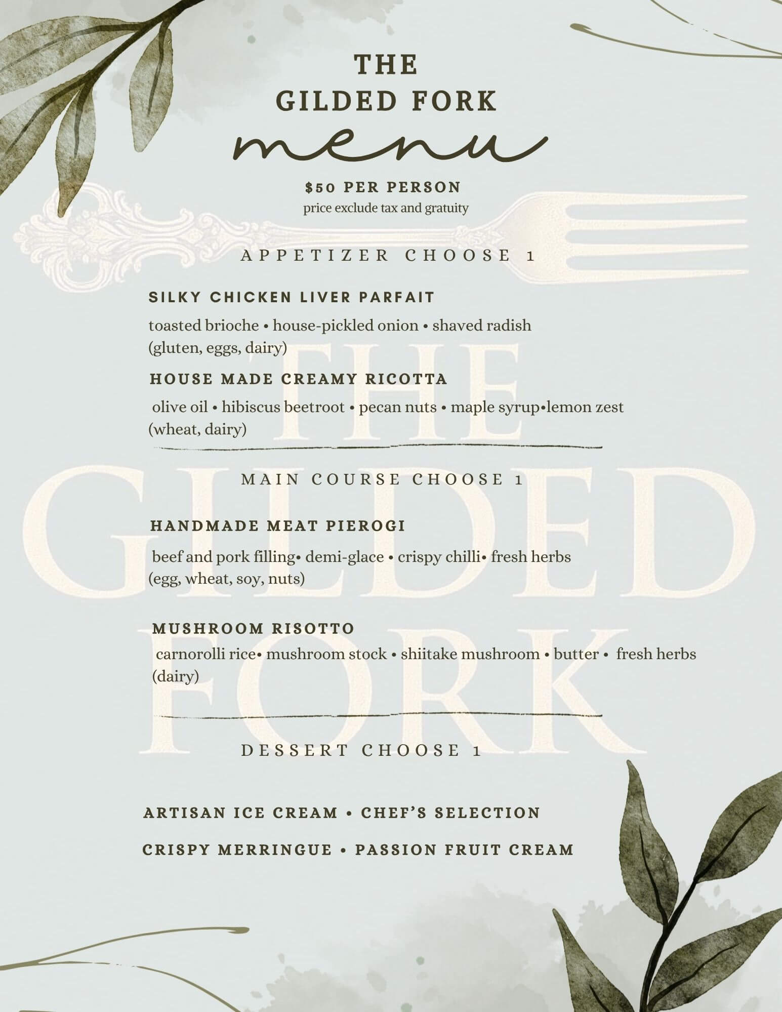 Ivory and Gold Vintage Elegant Restaurant Menu - 1