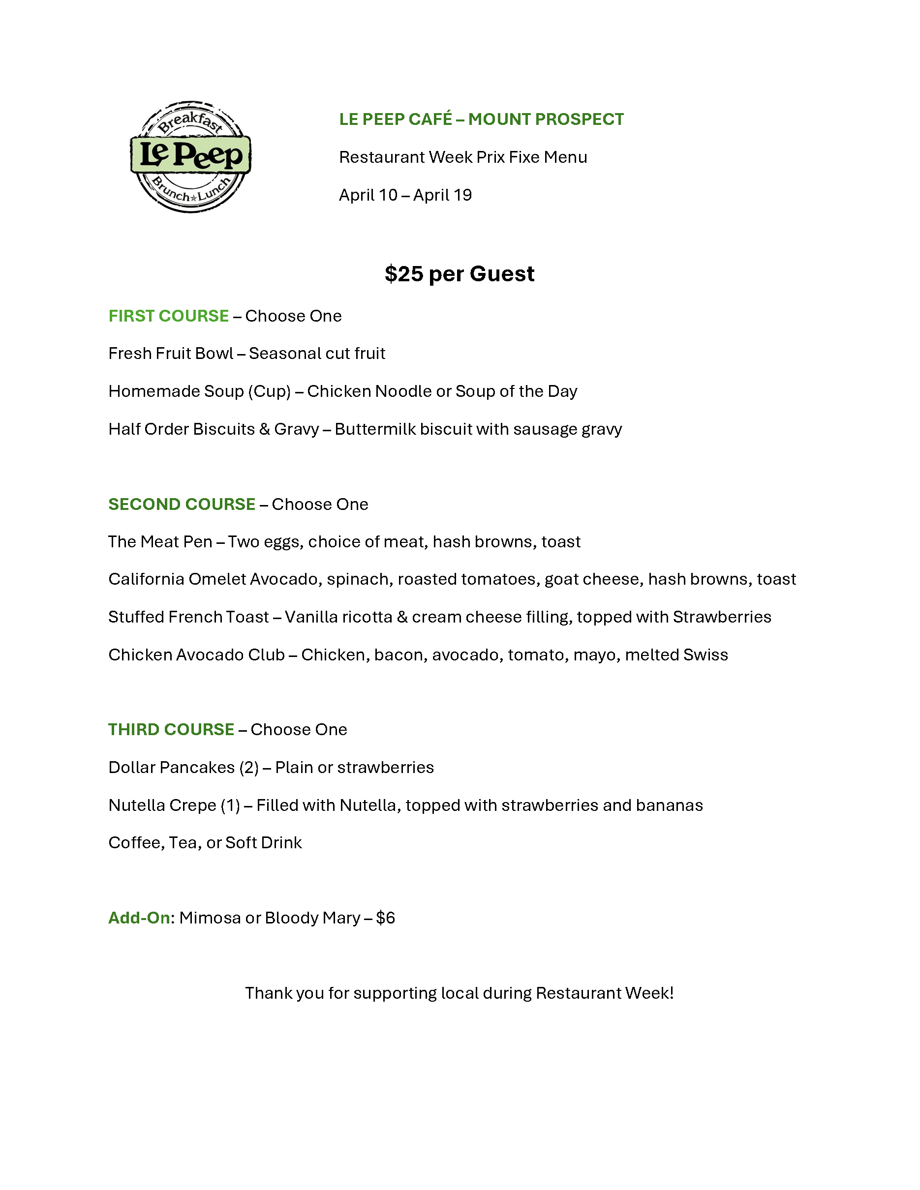 LePeep Restaurant Week