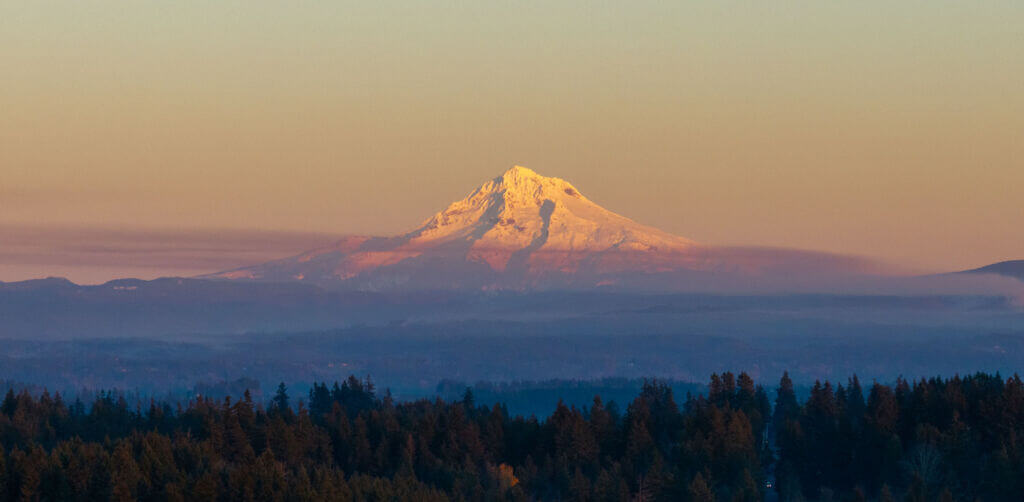Foggy Sunset on Mt. Hood from Oregon City