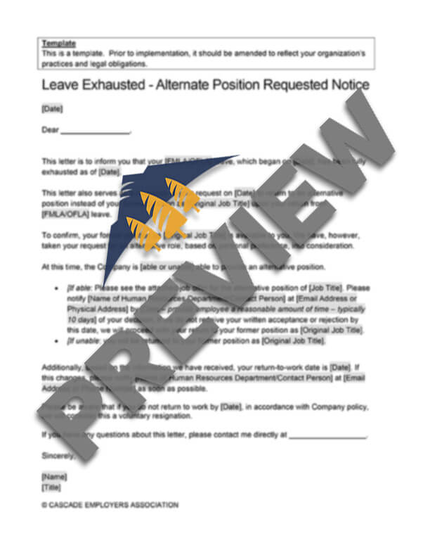 Exhausted Leave: Alternative Position Notice - Cascade Employers ...
