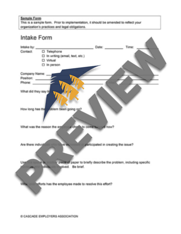 Investigations Intake Form - Cascade Employers Association