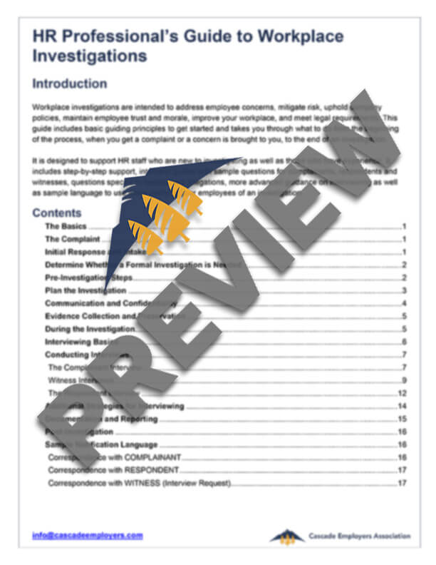 Hr Investigation Introduction Script Investigations for HR Professionals Guide - Cascade Employers Association
