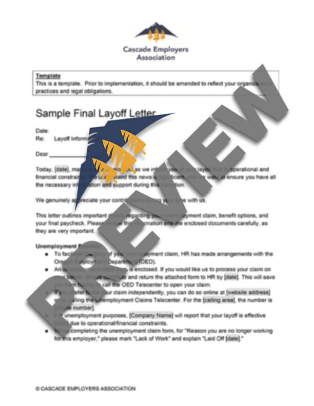 Layoff Notice - Cascade Employers Association