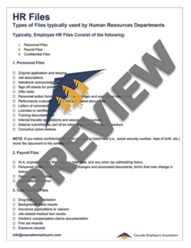 Personnel File Program Personnel File Guidelines - Cascade Employers Association