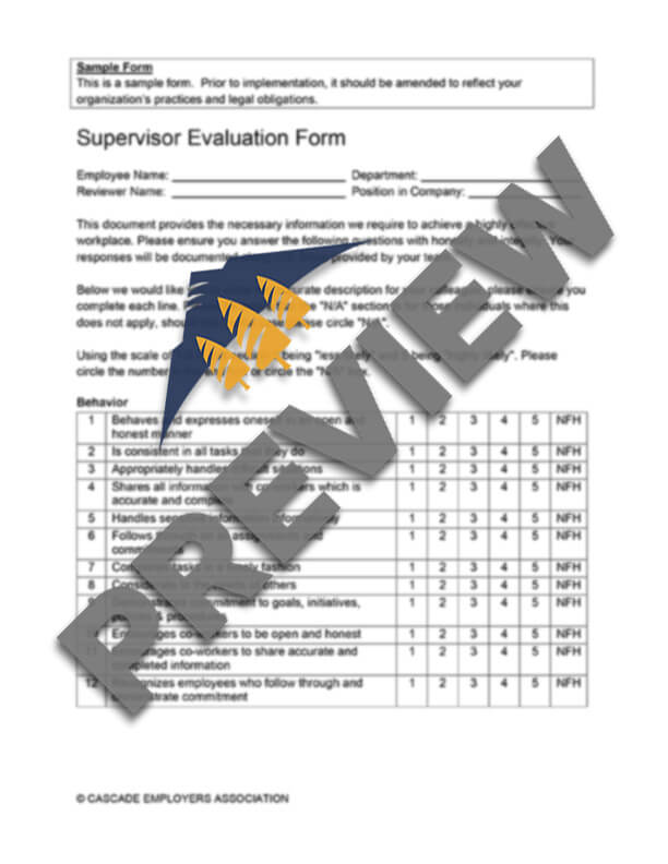 Supervisor Reference Form Supervisor Evaluation Form - Cascade Employers Association