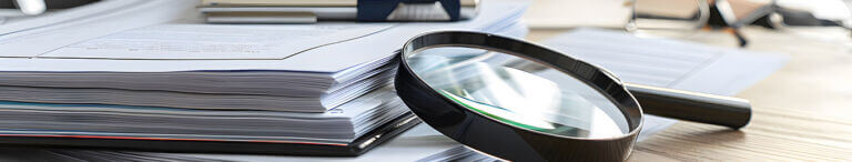 magnifying glass on papers