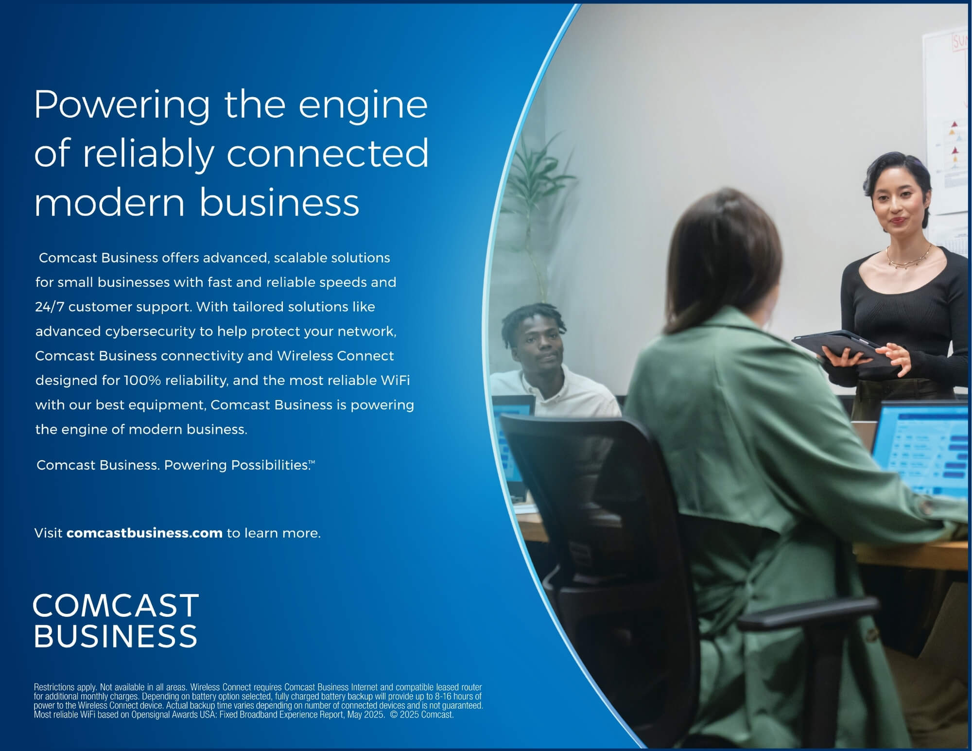 Advertisement for Comcast Business. Visit comcastbusiness.com to learn more.