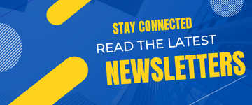Stay Connected Read the Latest Newsletter text over blue background.