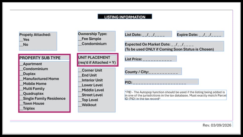 Important Listing Input Updates