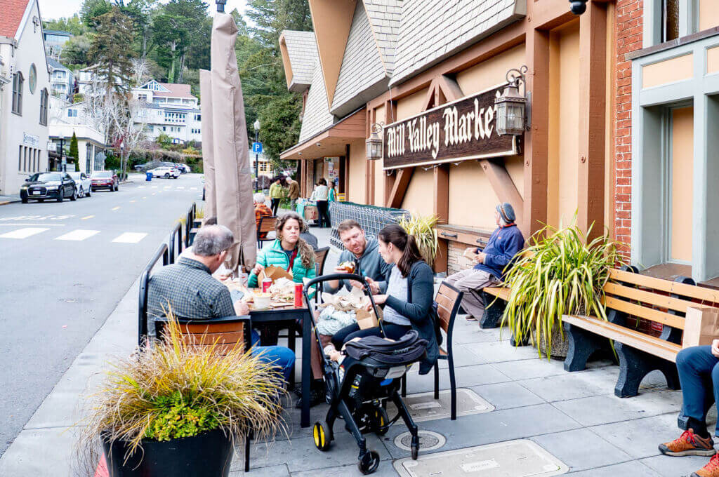 people eating at mill valley market