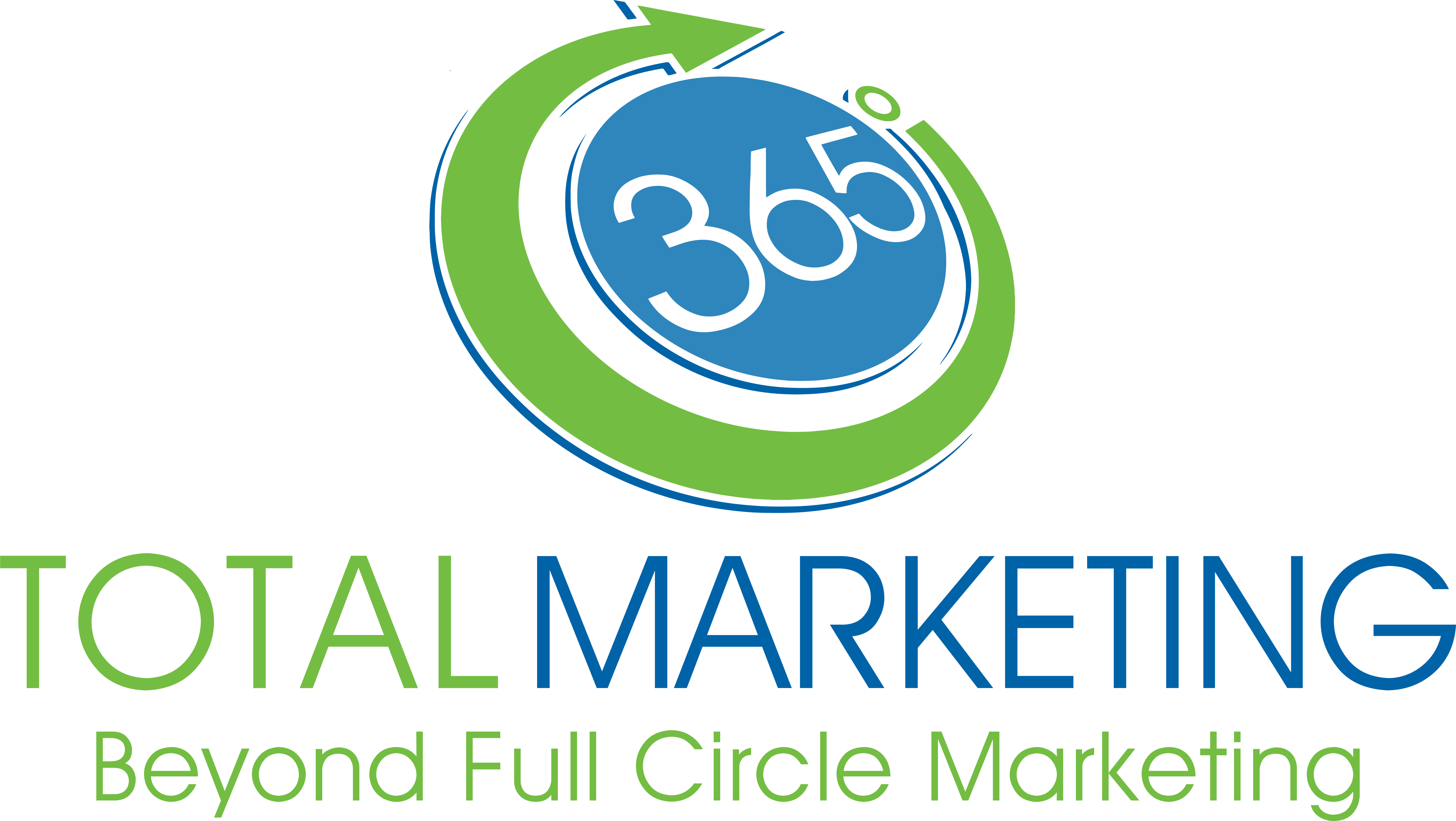 365 Degree Total Marketing - Angled Futuristic Logo with Name + Slogan (2-Color - Vertical)