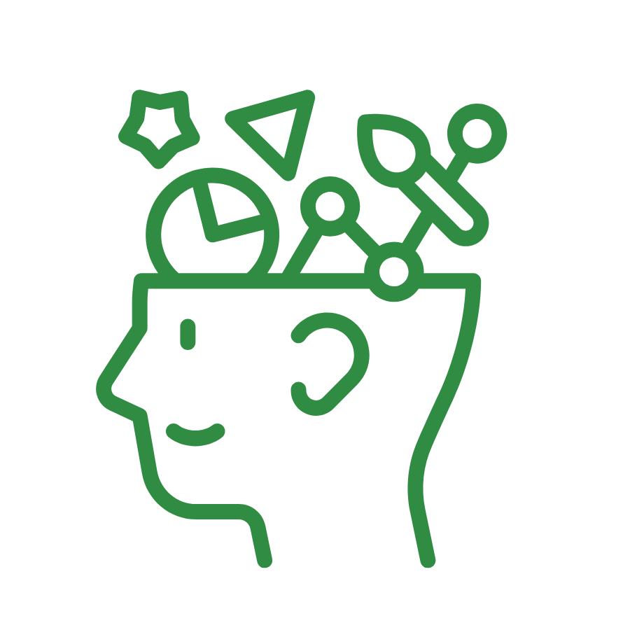 head icon with objects coming out of head