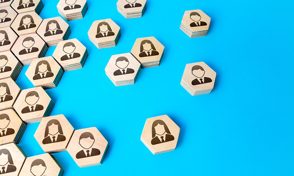 Hexagonal figures of business people.
