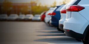cars lined at dealer