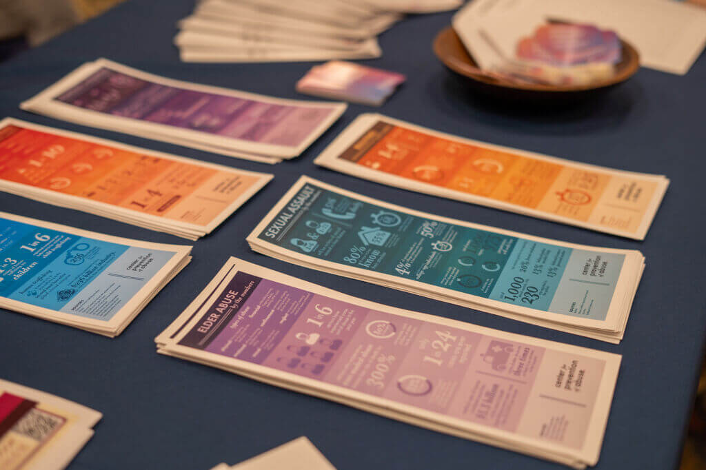 table full of information sheets
