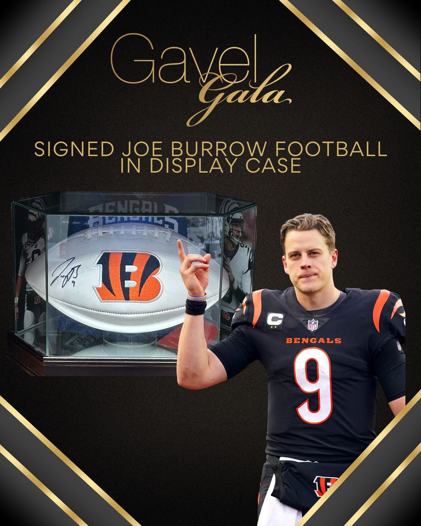 Gavel Gala Silent Auction Promo (28) Gavel Gala silent auction item: signed Joe Burrow football in display case