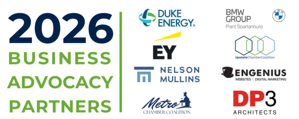 2026 Business Advocacy Partners graphic with logos including Duke Energy, BMW Group, EY, Nelson Mullins, Engenius, Metro and DP3 Architects