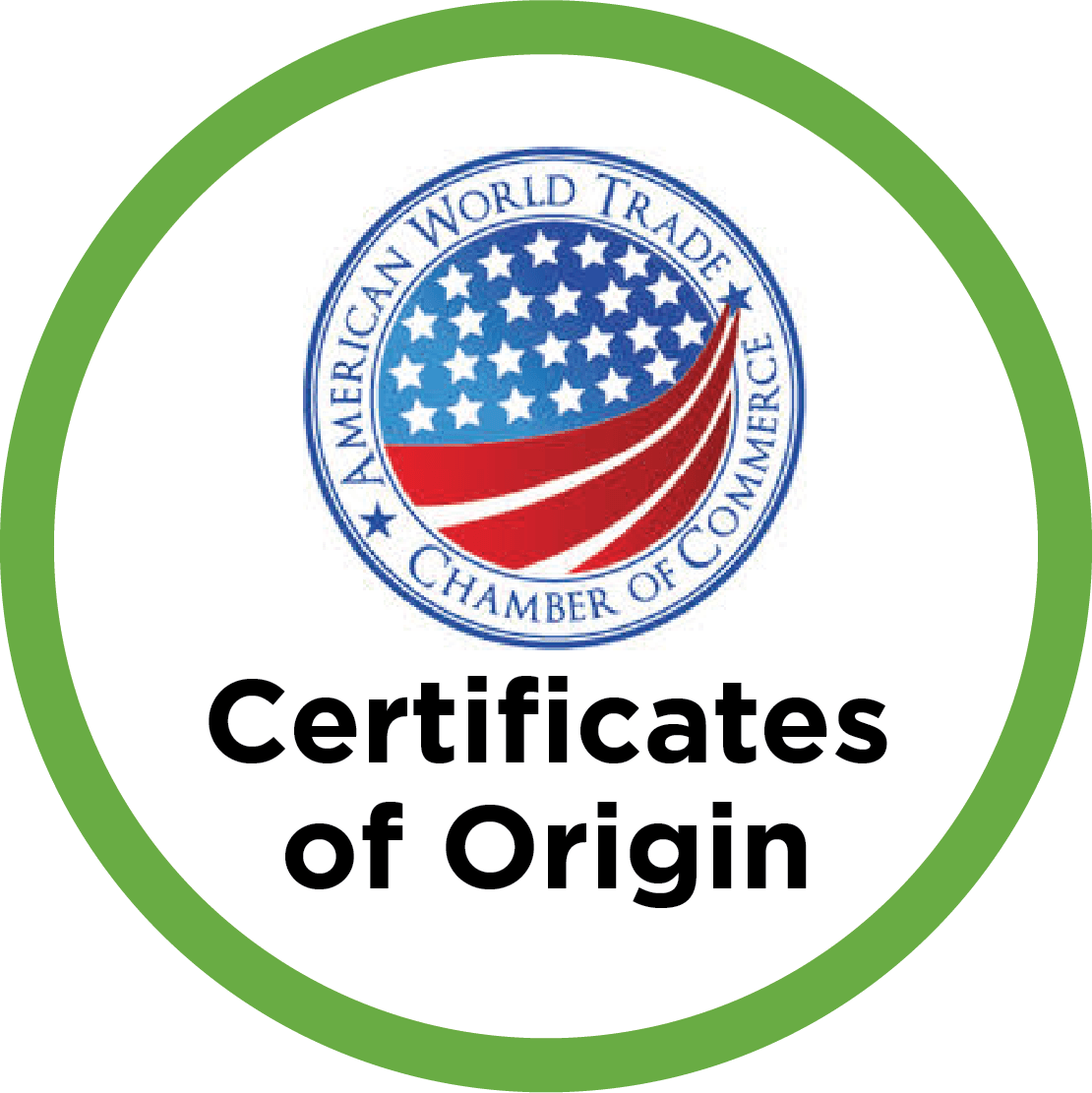 Certificates of Origin icon with the American World Trade Chamber of Commerce seal