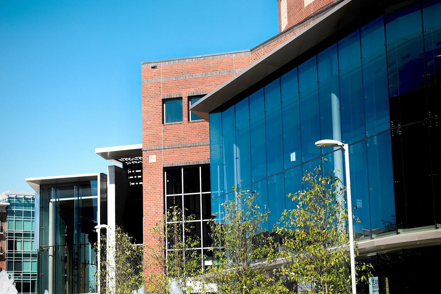 Modern brick and glass buildings in downtown Greenville