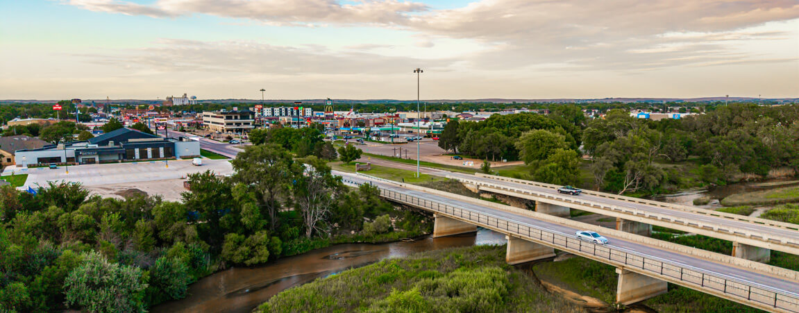 view of river and city in background