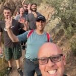 group of people hiking together
