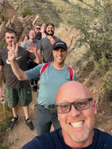 group of people hiking together
