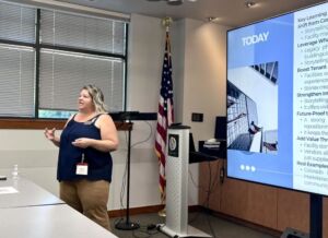 woman giving presentation