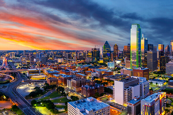 Dallas, Texas skyline at sunset