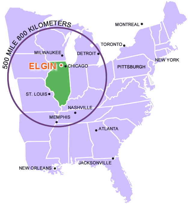 Elgin Illinois Central Location on Map